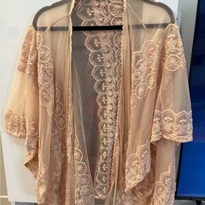 Stella Tweed Lace Kimono Robe - Cream